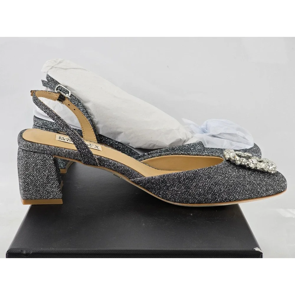 Badgley Mischka Vivia Slingback Pump Womens 7.5 Pewter Glitter Crystal - NEW